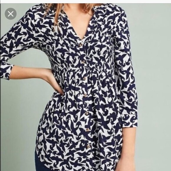 Anthropologie Navy and White Button Down Shirt - Picture 1 of 7